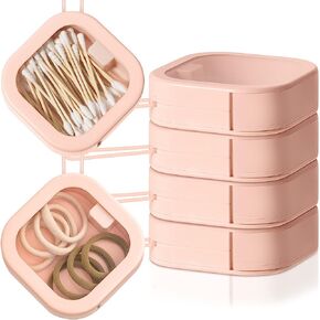 Kathfly 4 Pcs Hair Tie Organizer Portable Hair Accessory Storage Containers Stackable Hair Tie Bobby Pin Holder Home Cotton Swab Dispenser Hair Accessories Jewelry Organizer Box(Assorted Colors)