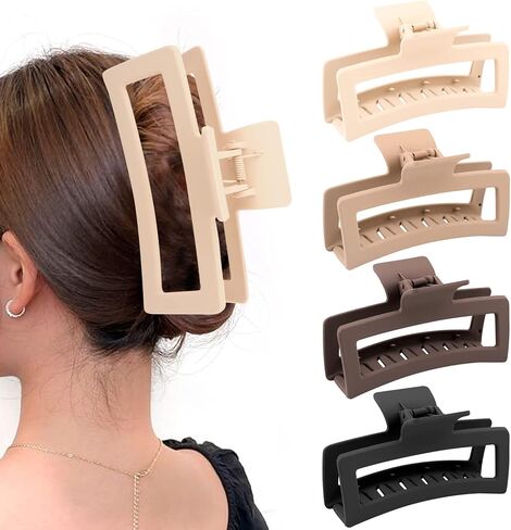 5 Inche Beige Extra Large Claw Clips for Thick Hair and Long Hair, 4 Pack Xl Jumbo Claw clips, Oversized Matte Non-slip Rectangle Hair Clips for Women, Big Strong Hold Jaw Clip in Saudi Arabia