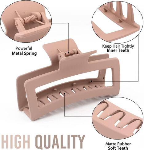 5 Inche Beige Extra Large Claw Clips for Thick Hair and Long Hair, 4 Pack Xl Jumbo Claw clips, Oversized Matte Non-slip Rectangle Hair Clips for Women, Big Strong Hold Jaw Clip in Saudi Arabia
