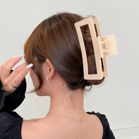 5 Inche Beige Extra Large Claw Clips for Thick Hair and Long Hair, 4 Pack Xl Jumbo Claw clips, Oversized Matte Non-slip Rectangle Hair Clips for Women, Big Strong Hold Jaw Clip in Saudi Arabia