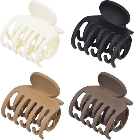 DEEKA 4 PCS Double Row Teeth Hair Claw Clips 2.5" Medium Hair Clips for Thin Hair Small Matte Clips Short Fine Hair Accessories for Women and Girls -Green Yellow in Saudi Arabia