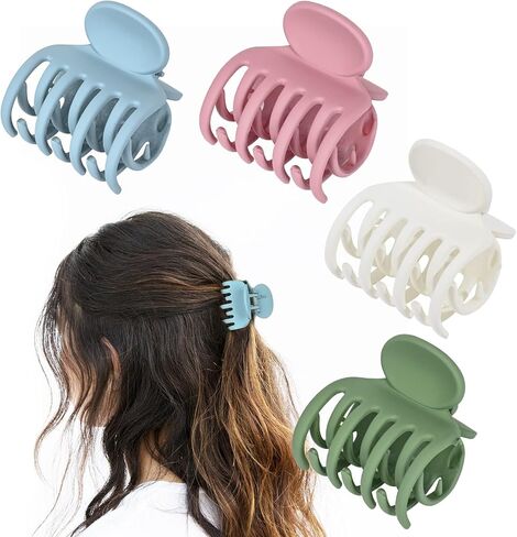 DEEKA 4 PCS Double Row Teeth Hair Claw Clips 2.5" Medium Hair Clips for Thin Hair Small Matte Clips Short Fine Hair Accessories for Women and Girls -Green Yellow in Saudi Arabia