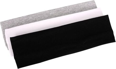 MapofBeauty 3 Pack Yoga Headbands Stretchy Cotton Head Band Hairwarp Sports Running Exercise Gym (Black) in Saudi Arabia