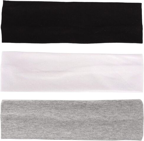 MapofBeauty 3 Pack Yoga Headbands Stretchy Cotton Head Band Hairwarp Sports Running Exercise Gym (Black) in Saudi Arabia