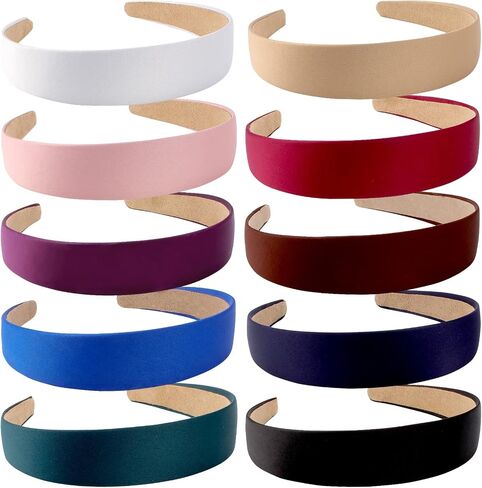Wecoe 10 Pack Black Headband for Women 1.3 Inch Satin Headbands Wide Headband for Women Non Slip Fashion Halloween DIY Headbands Plain Solid Hair Bands Hair Accessories for Women and Girls in Saudi Arabia