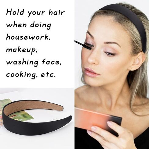 Wecoe 10 Pack Black Headband for Women 1.3 Inch Satin Headbands Wide Headband for Women Non Slip Fashion Halloween DIY Headbands Plain Solid Hair Bands Hair Accessories for Women and Girls in Saudi Arabia