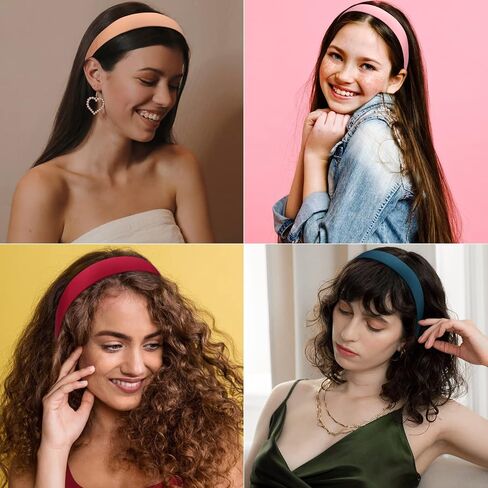 Wecoe 10 Pack Black Headband for Women 1.3 Inch Satin Headbands Wide Headband for Women Non Slip Fashion Halloween DIY Headbands Plain Solid Hair Bands Hair Accessories for Women and Girls in Saudi Arabia