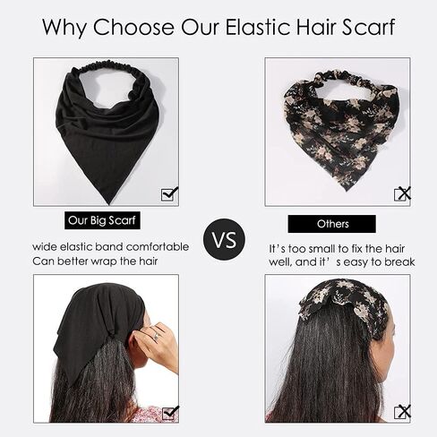6 Pack Scarf Headband for Women - Elastic Large Boho Triangle Bandana Head Scarves with Clips Non Slip Solid Color Hair Kerchief for Teen Girls in Saudi Arabia