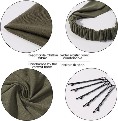 6 Pack Scarf Headband for Women - Elastic Large Boho Triangle Bandana Head Scarves with Clips Non Slip Solid Color Hair Kerchief for Teen Girls in Saudi Arabia