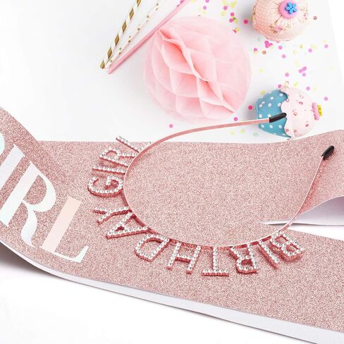Aurmigle Birthday Crowns for Women, Rose-Gold Birthday Girl Sash & Birthday Tiara for Women Set, Princess Rhinestone Birthday Girl Headband Birthday Gifts for Women, Sweet Happy Birthday Accessories in Saudi Arabia