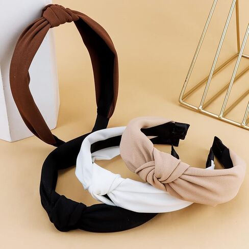 YISSION 4PCS Knotted Headbands for Women Girls Non Slip Bandana Head Bands Top Knot Headband for Women Black White Blue Headband Hair Accessories for Women in Saudi Arabia