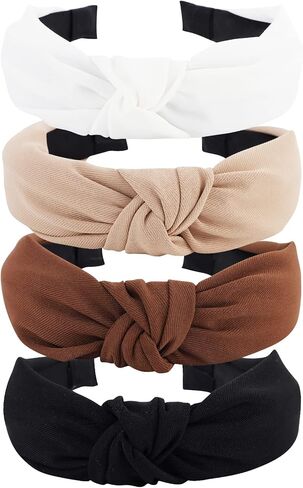 YISSION 4PCS Knotted Headbands for Women Girls Non Slip Bandana Head Bands Top Knot Headband for Women Black White Blue Headband Hair Accessories for Women in Saudi Arabia