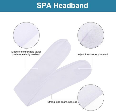 4 Counts Spa Facial Headband Whaline Head Wrap Terry Cloth Headband Stretch Towel with Magic Tape for Bath, Makeup and Sport, 3.5" Wide (Black) in Saudi Arabia