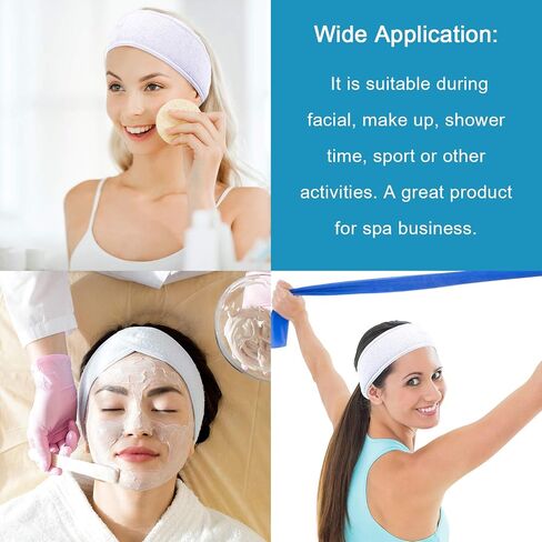 4 Counts Spa Facial Headband Whaline Head Wrap Terry Cloth Headband Stretch Towel with Magic Tape for Bath, Makeup and Sport, 3.5" Wide (Black) in Saudi Arabia