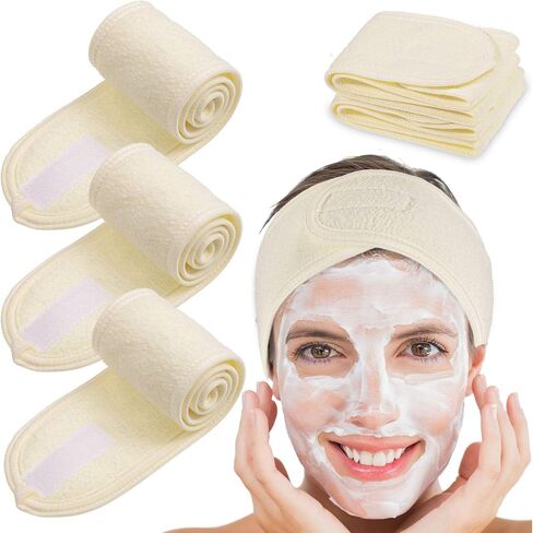 4 Counts Spa Facial Headband Whaline Head Wrap Terry Cloth Headband Stretch Towel with Magic Tape for Bath, Makeup and Sport, 3.5" Wide (Black) in Saudi Arabia