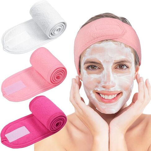 Whaline Spa Facial Headband Make Up Wrap Head Terry Cloth Headband Adjustable Towel Band for Face Washing Shower Facial Cover, 3 Pieces (Black, Pink, Gray) in Saudi Arabia