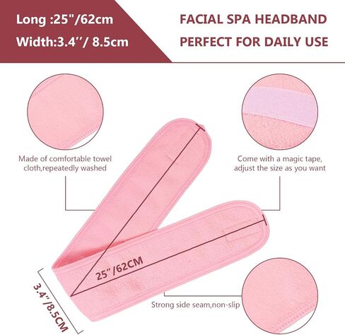 Whaline Spa Facial Headband Make Up Wrap Head Terry Cloth Headband Adjustable Towel Band for Face Washing Shower Facial Cover, 3 Pieces (Black, Pink, Gray) in Saudi Arabia