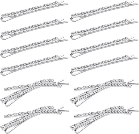 12 Pieces Rhinestone Bobby Pins, Silver and Gold Metal Hair Diamond Bobby Pins Clips Crystal Hair Pin for Lady Women Girls in Saudi Arabia