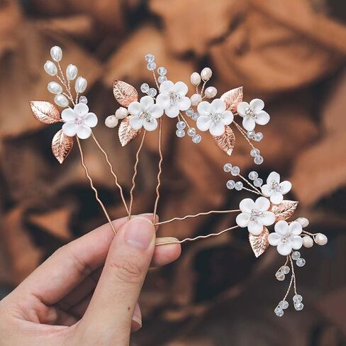 دبابيس شعر الزفاف من Casdre Flower لؤلؤة العروس إكسسوارات شعر الزفاف حجر الراين للنساء والفتيات (عبوة من 3) (فضي) in Kuwait