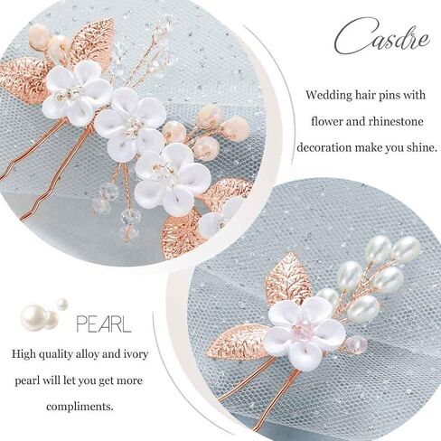 دبابيس شعر الزفاف من Casdre Flower لؤلؤة العروس إكسسوارات شعر الزفاف حجر الراين للنساء والفتيات (عبوة من 3) (فضي) in Kuwait