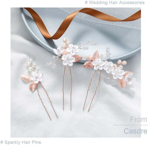 دبابيس شعر الزفاف من Casdre Flower لؤلؤة العروس إكسسوارات شعر الزفاف حجر الراين للنساء والفتيات (عبوة من 3) (فضي) in Kuwait