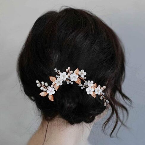دبابيس شعر الزفاف من Casdre Flower لؤلؤة العروس إكسسوارات شعر الزفاف حجر الراين للنساء والفتيات (عبوة من 3) (فضي) in Kuwait