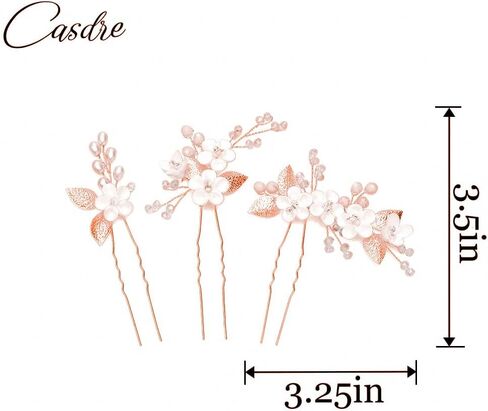 دبابيس شعر الزفاف من Casdre Flower لؤلؤة العروس إكسسوارات شعر الزفاف حجر الراين للنساء والفتيات (عبوة من 3) (فضي) in Kuwait