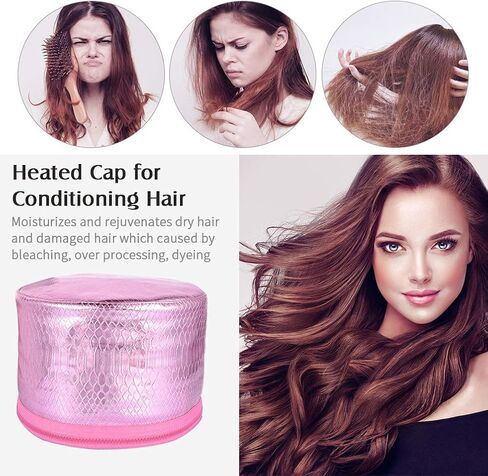 Heated Electric Thermal Steamer Cap for Natural Black Afro Hair - Hot Spa Treatment Hat with Temperature Control for Deep Conditioning at Home - Black in Kuwait