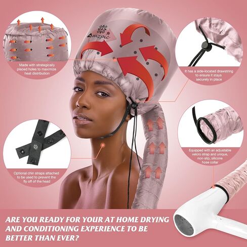 Bonnet Hood Hair Dryer Attachment - Soft, Adjustable Extra Large Bonnet Hair Dryer for Speeds Up Drying Time at Home, Easy to Use for Styling, Curling and Deep Conditioning (Black) in Saudi Arabia