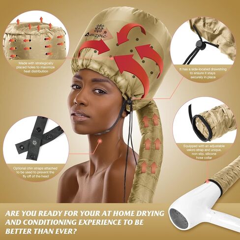 Bonnet Hood Hair Dryer Attachment - Soft, Adjustable Extra Large Bonnet Hair Dryer for Speeds Up Drying Time at Home, Easy to Use for Styling, Curling and Deep Conditioning (Black) in Saudi Arabia