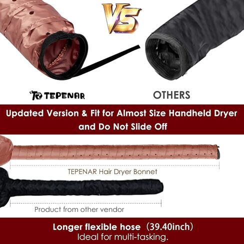 Bonnet Hood Hair Dryer Attachment: Upgraded Extra Large Adjustable Soft Dryer Caps - Easy to Use for Natural Curly Textured Hair Care Styling Fast Drying - Rose Gold in Saudi Arabia