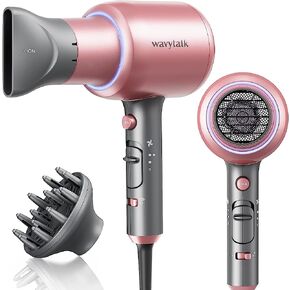 Wavytalk Professional Ionic Hair Dryer Blow Dryer with Diffuser and Concentrator for Curly Hair 1875 Watt Negative Ions Dryer with Ceramic Technology Nozzle for Fast Drying as Salon Light and Quiet