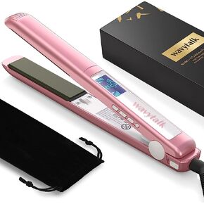 Wavytalk Pro Flat Iron Hair Straightener, 100% Pure Titanium Flat Iron for Easy Glide, Creates Silky Hair Instantly, Straightener and Curler for All Hairstyles, Dual Voltage Flat Iron for Hair (Blue)