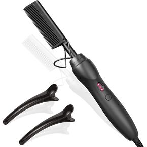 Hot Comb Hair Straightener Heat Pressing Combs - Ceramic Electric Hair Straightening Comb, Curling Iron for Natural Black Hair Beard Wigs Holiday Gift - Glod 5 In1