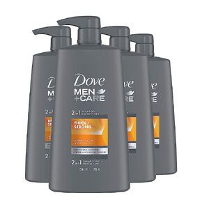 DOVE MEN + CARE Fortifying 2 in 1 Shampoo and Conditioner for Resilient and Thicker Hair Thick and Strong with Caffeine Helps Strengthen Thinning Hair 12 oz, Pack of 6