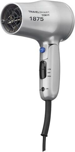Conair 1875 Watt Compact Dual Voltage Travel Hair Dryer with Folding Handle, Grey in Kuwait