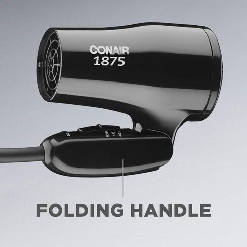 Conair 1875 Watt Compact Dual Voltage Travel Hair Dryer with Folding Handle, Grey in Kuwait