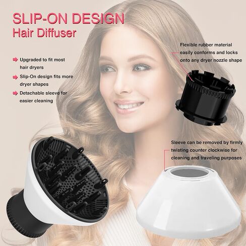 Slip-On Hair Diffuser Hair Dryer Attachment to Fit Nozzles from 1¾ to 2¼ inches for Curly and Natural Wavy Hair (White) in Saudi Arabia