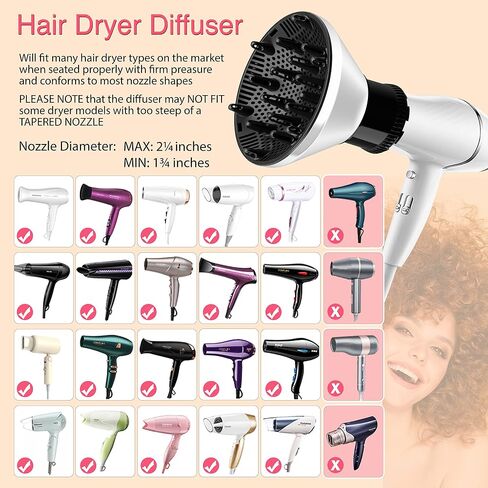 Slip-On Hair Diffuser Hair Dryer Attachment to Fit Nozzles from 1¾ to 2¼ inches for Curly and Natural Wavy Hair (White) in Saudi Arabia