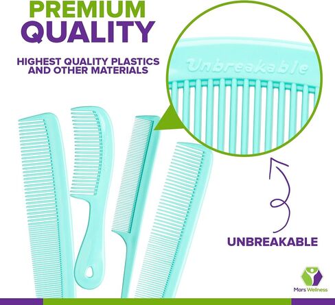 Mars Wellness 4 Piece Professional Comb Set Black - USA MADE - Fine Pro Tail Combs, Dresser Hair Comb Styling Comb - Premium Grade for Men and Women - Parting Teasing and Styling in Kuwait