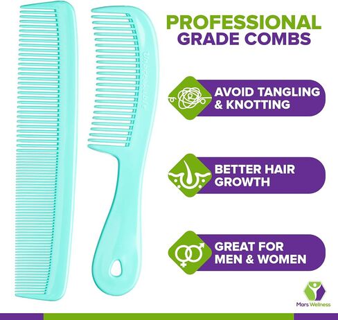 Mars Wellness 4 Piece Professional Comb Set Black - USA MADE - Fine Pro Tail Combs, Dresser Hair Comb Styling Comb - Premium Grade for Men and Women - Parting Teasing and Styling in Kuwait