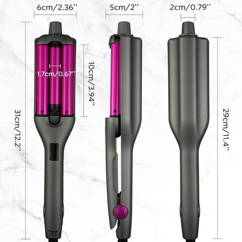 مكواة تجعيد الشعر من السيراميك، مكواة تجعيد الشعر، تمويج الشعر لأمواج الشاطئ، مكواة تجعيد الأسطوانة العميقة، 3 أسطوانات مكواة تجعيد 0.59 بوصة / 15 مم تجعيد الشعر الفوري هدايا عيد الحب للنساء in Kuwait