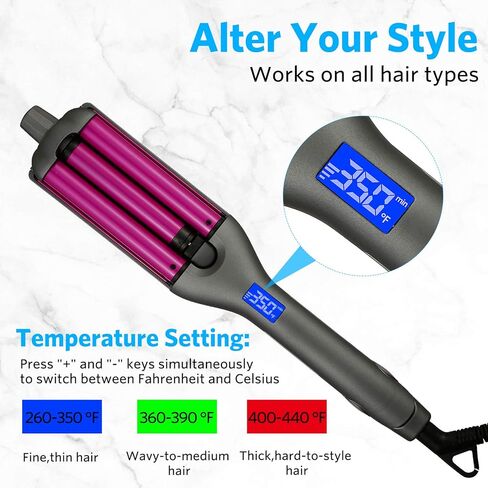 مكواة تجعيد الشعر من السيراميك، مكواة تجعيد الشعر، تمويج الشعر لأمواج الشاطئ، مكواة تجعيد الأسطوانة العميقة، 3 أسطوانات مكواة تجعيد 0.59 بوصة / 15 مم تجعيد الشعر الفوري هدايا عيد الحب للنساء in Kuwait