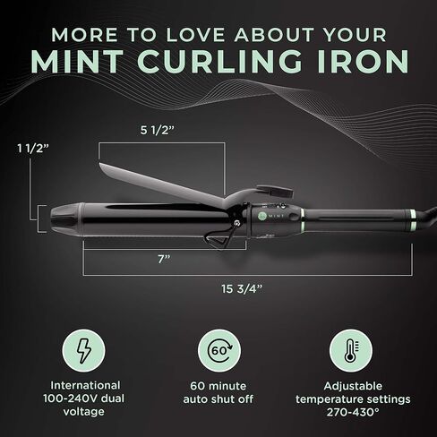 MINT Professional Extra Long Hair Curling Iron 1 inch | 2-Heater Ceramic Barrel That Stays Hot | One Inch Hair Iron Curler for Small to Medium Curls | Travel-Ready International Dual Voltage in Saudi Arabia