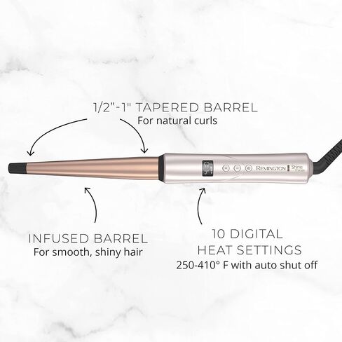 REMINGTON Shine Therapy Argan Oil & Keratin Infused ½-1 Inch Tapered Curling Wand for Natural Curls, Includes Heat Glove in Saudi Arabia