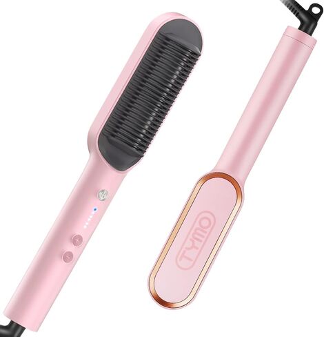 TYMO Ring Pink Hair Straightener Brush – Hair Straightening Iron with Built-in Comb, 20s Fast Heating & 5 Temp Settings & Anti-Scald, Perfect for Professional Salon at Home in Saudi Arabia