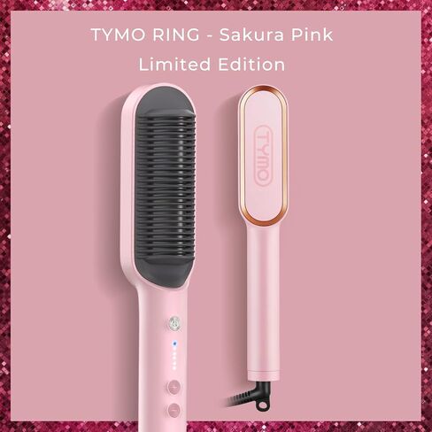 TYMO Ring Pink Hair Straightener Brush – Hair Straightening Iron with Built-in Comb, 20s Fast Heating & 5 Temp Settings & Anti-Scald, Perfect for Professional Salon at Home in Saudi Arabia