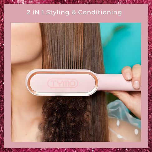 TYMO Ring Pink Hair Straightener Brush – Hair Straightening Iron with Built-in Comb, 20s Fast Heating & 5 Temp Settings & Anti-Scald, Perfect for Professional Salon at Home in Saudi Arabia