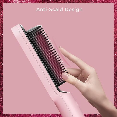 TYMO Ring Pink Hair Straightener Brush – Hair Straightening Iron with Built-in Comb, 20s Fast Heating & 5 Temp Settings & Anti-Scald, Perfect for Professional Salon at Home in Saudi Arabia