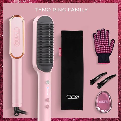 TYMO Ring Pink Hair Straightener Brush – Hair Straightening Iron with Built-in Comb, 20s Fast Heating & 5 Temp Settings & Anti-Scald, Perfect for Professional Salon at Home in Saudi Arabia
